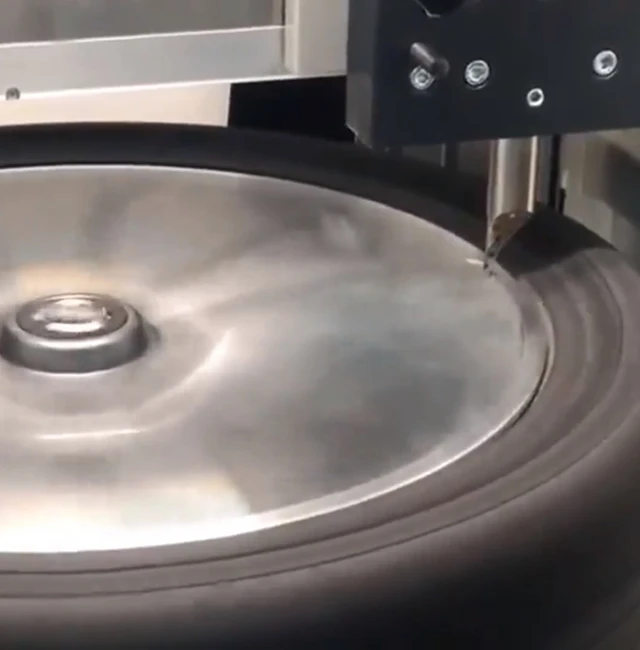 Image of alloy wheel on diamond cutting machine